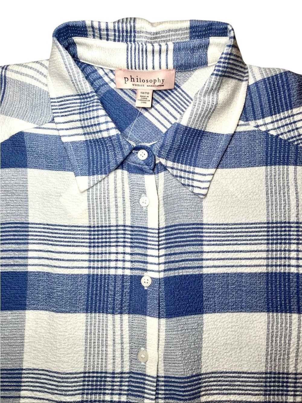 Philosophy Plaid Long Sleeve in Blue/Creamy White Women’s 1X - Picture 3 of 8